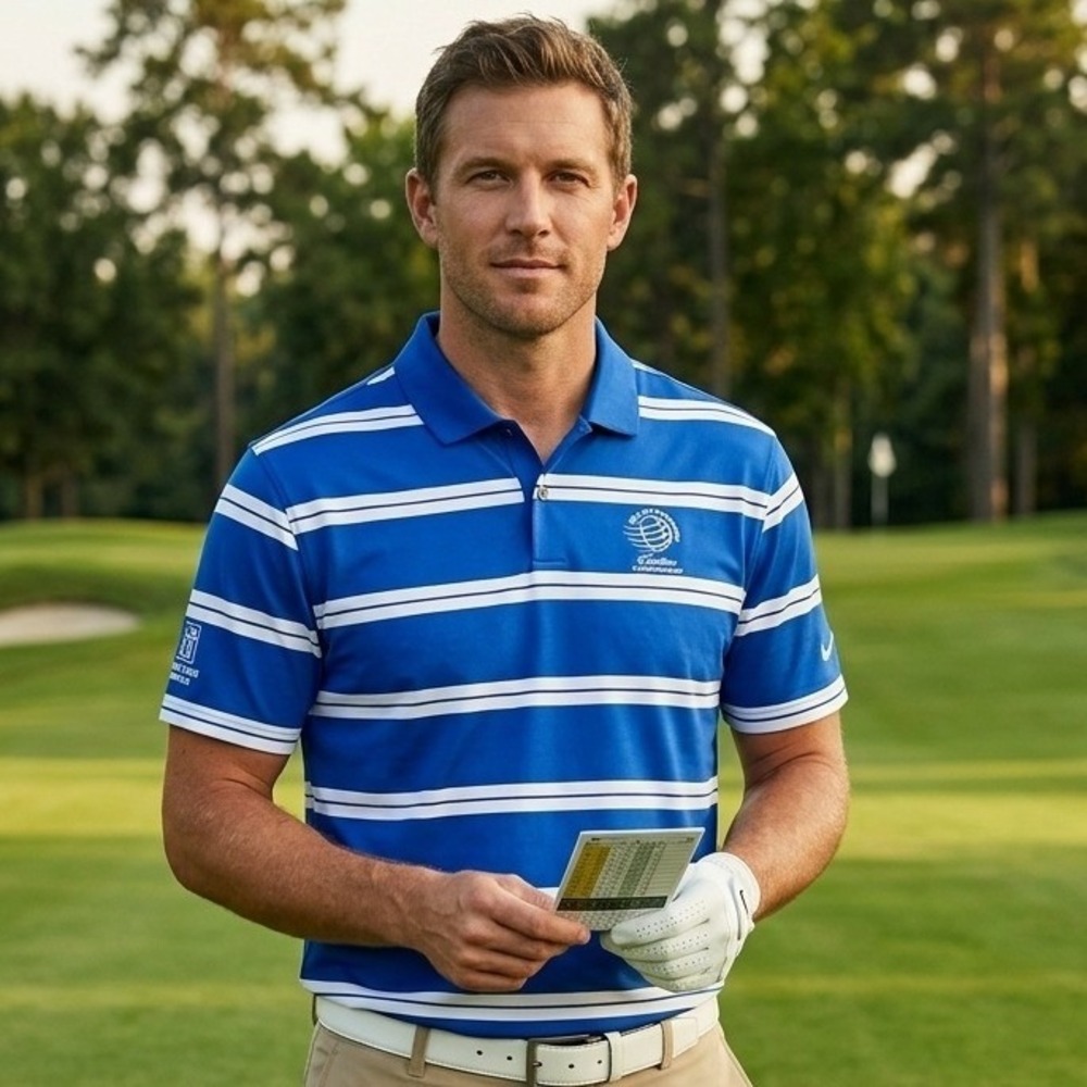 Nike Golf Polo Shirt Mens XL Blue White Stripe World Golf Championship
